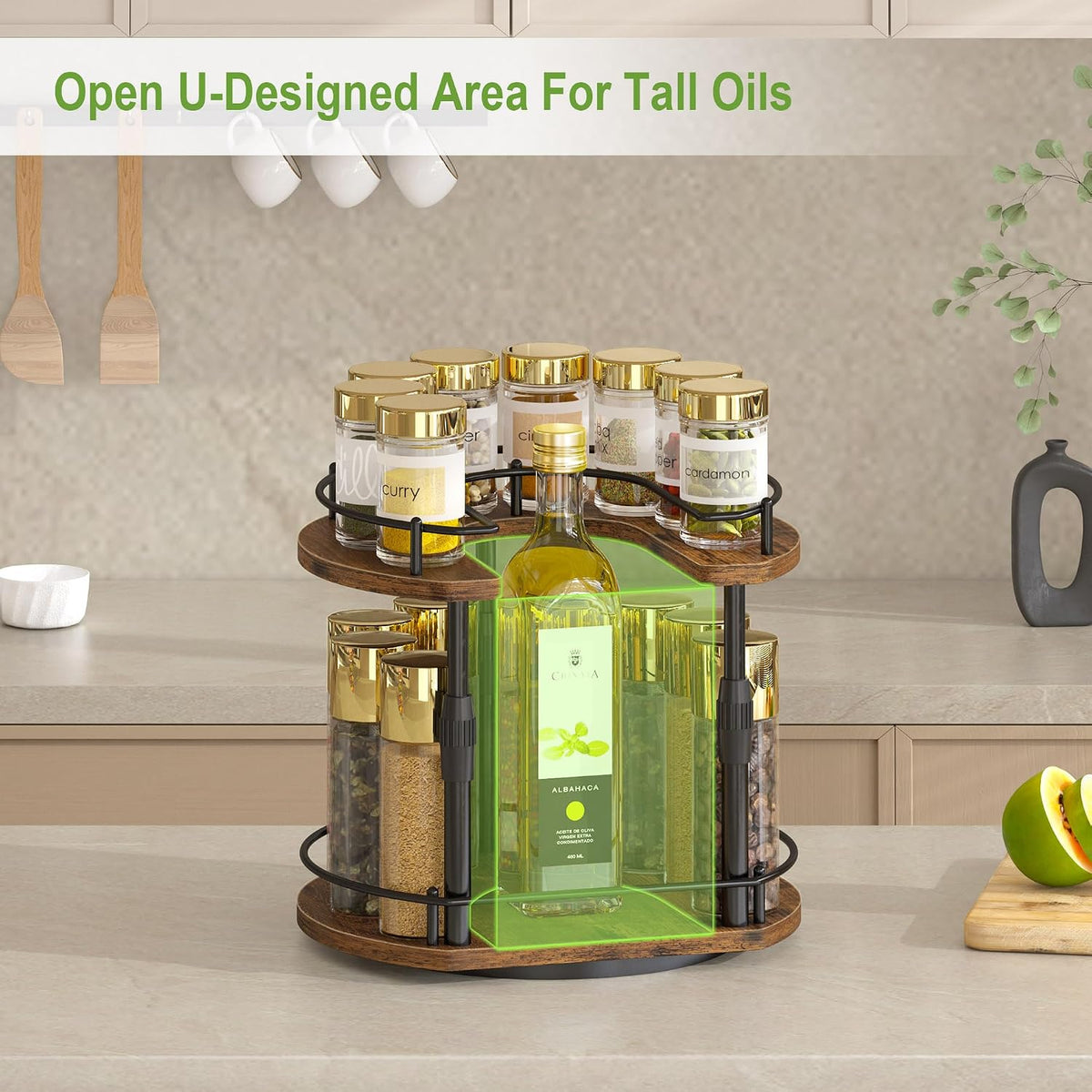 Across-Star Lazy-Susan-Organizer-Spice-Rack, Rotating Spice Organizer For Cabinet Pantry, Seasoning Holder Spice Shelf With Adjustable Height, Kitchen Counter Shelf Countertop Organizer
