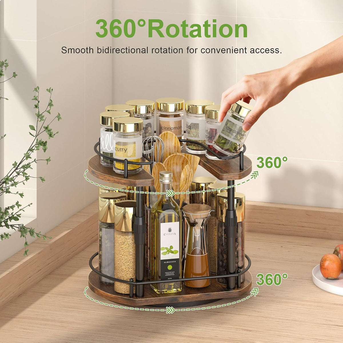 Across-Star Lazy-Susan-Organizer-Spice-Rack, Rotating Spice Organizer For Cabinet Pantry, Seasoning Holder Spice Shelf With Adjustable Height, Kitchen Counter Shelf Countertop Organizer