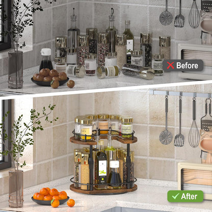 Across-Star Lazy-Susan-Organizer-Spice-Rack, Rotating Spice Organizer For Cabinet Pantry, Seasoning Holder Spice Shelf With Adjustable Height, Kitchen Counter Shelf Countertop Organizer