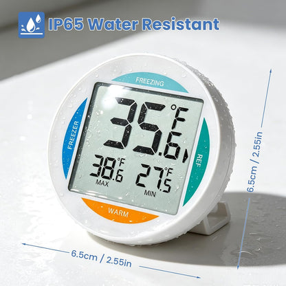 2 Pack Small Digital Refrigerator Thermometer, IP65 Waterproof Fridge Freezer Thermometer with Large LCD Screen, Max Min Record, Magnetic Back & Stand Design for Home Kitchen Commercial Use