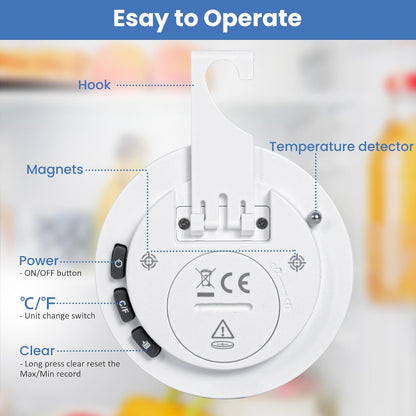 2 Pack Small Digital Refrigerator Thermometer, IP65 Waterproof Fridge Freezer Thermometer with Large LCD Screen, Max Min Record, Magnetic Back & Stand Design for Home Kitchen Commercial Use