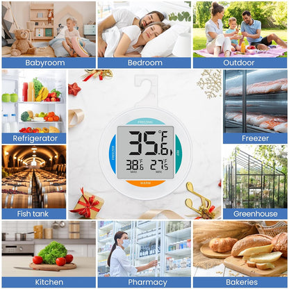2 Pack Small Digital Refrigerator Thermometer, IP65 Waterproof Fridge Freezer Thermometer with Large LCD Screen, Max Min Record, Magnetic Back & Stand Design for Home Kitchen Commercial Use