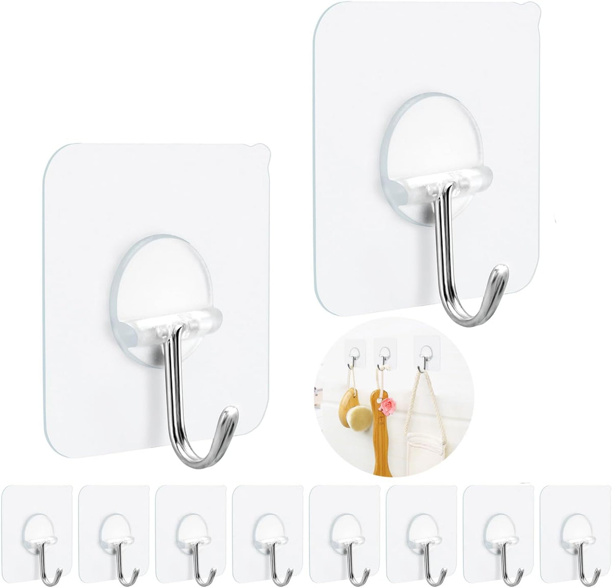 Adhesive Hooks Heavy Duty, 15lb(Max) 180 Degree Rotating Wall Sticky Hooks for Hanging Wall Hangers Without Nails Seamless Stick on Bathroom Kitchen Office Outdoors-10 Packs