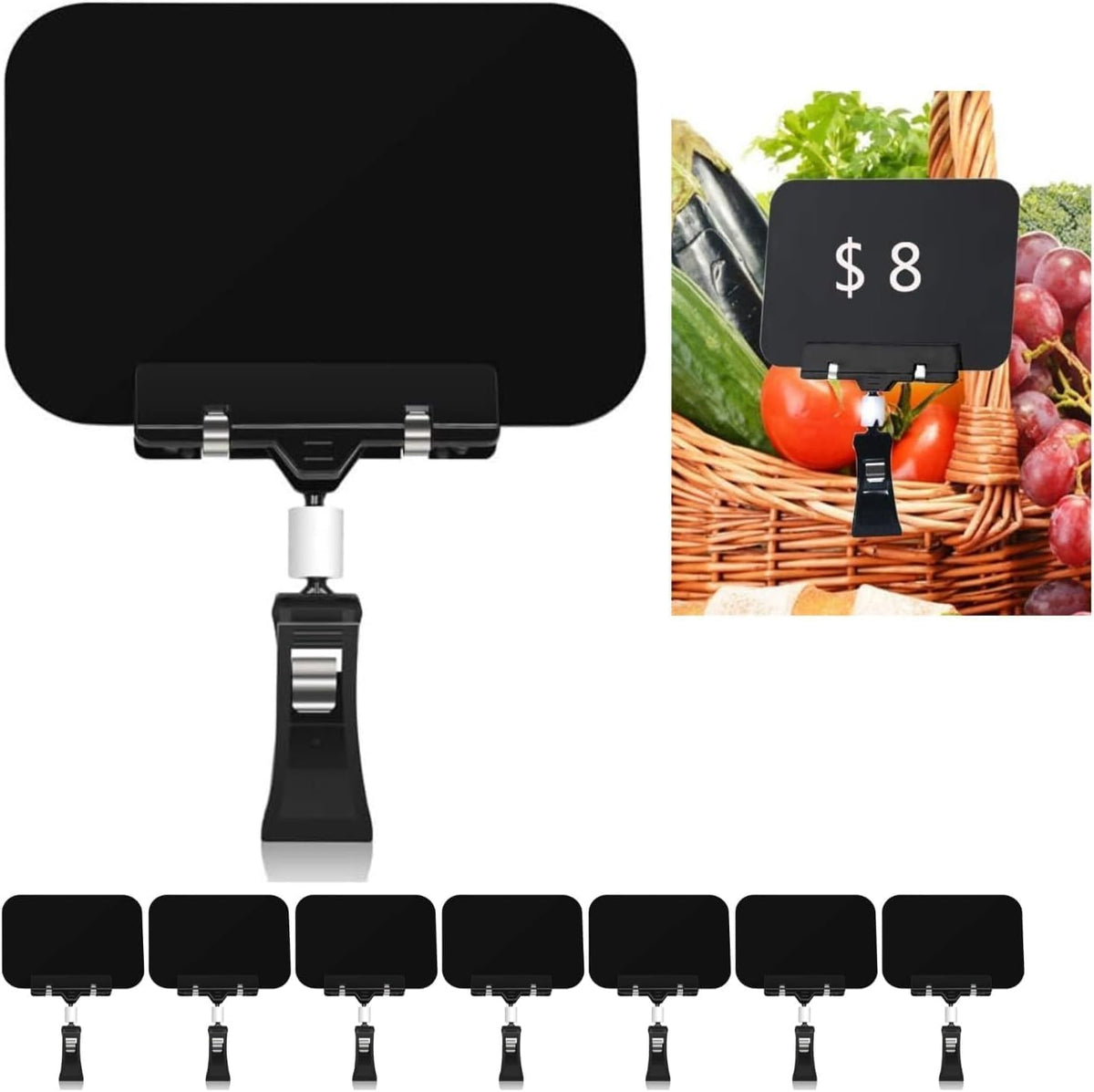 14 Pack Sign Labels Clip Holder, Plastic Food Tray Label Holder, Reusable Labels Clip on Sign Holders for Cup Bowl Pan Buffet Deli Trays Board Bake Signs