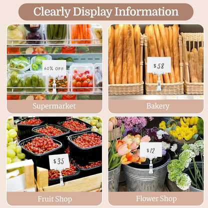 14 Pack Sign Labels Clip Holder, Plastic Food Tray Label Holder, Reusable Labels Clip on Sign Holders for Cup Bowl Pan Buffet Deli Trays Board Bake Signs