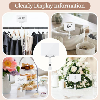 14 Pack Sign Labels Clip Holder, Plastic Food Tray Label Holder, Reusable Labels Clip on Sign Holders for Cup Bowl Pan Buffet Deli Trays Board Bake Signs