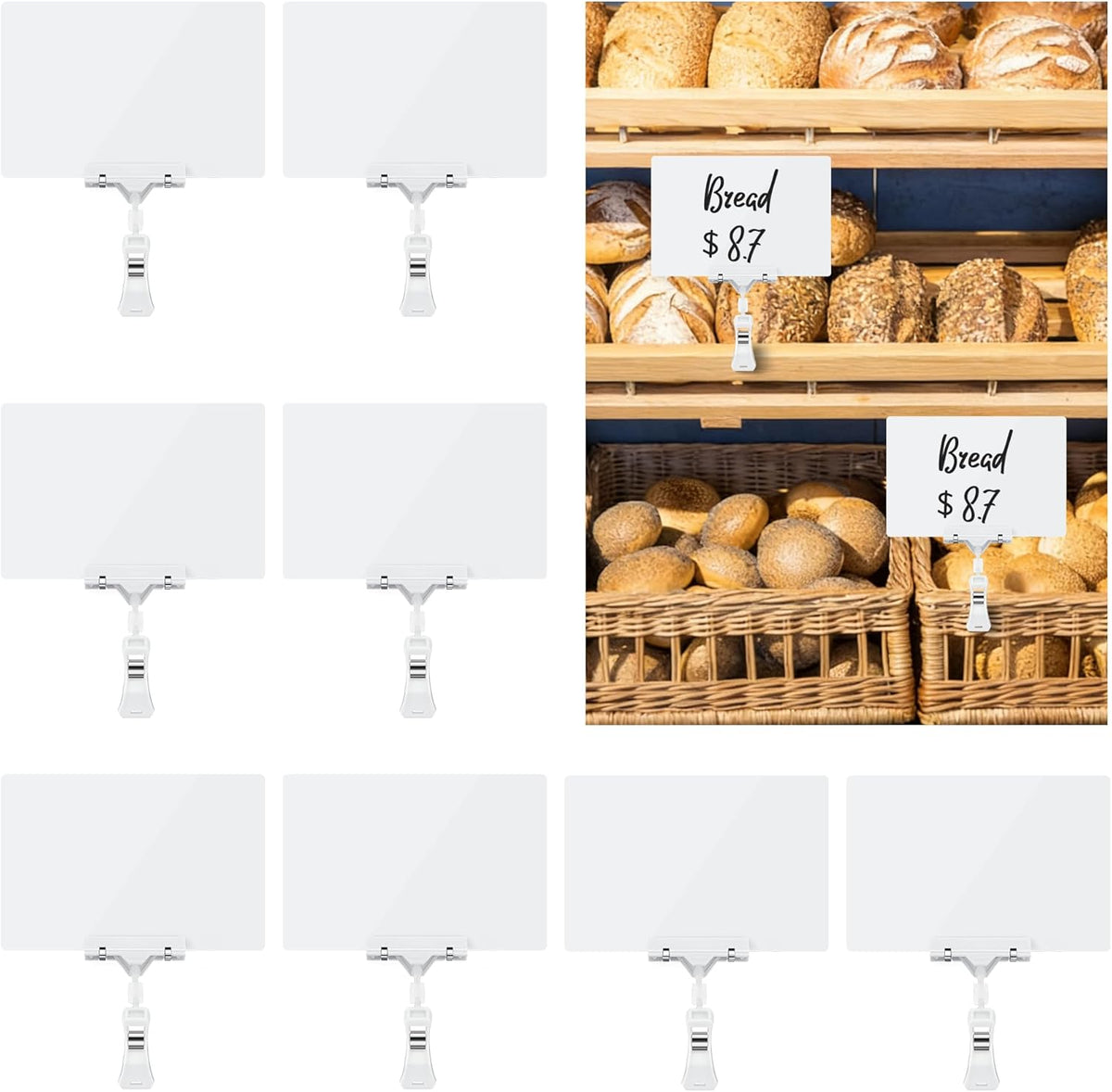 14 Pack Sign Labels Clip Holder, Plastic Food Tray Label Holder, Reusable Labels Clip on Sign Holders for Cup Bowl Pan Buffet Deli Trays Board Bake Signs