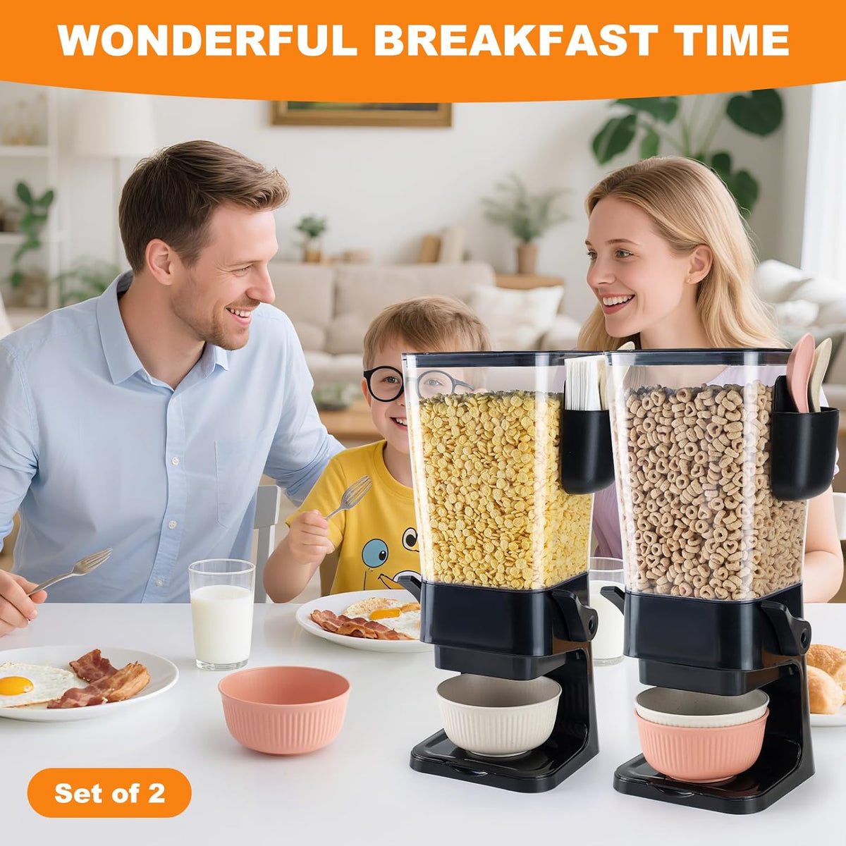Cereal Dispenser Countertop Red 2 Pack with Creal Bowls Spoons Cutlery Box, Cereal Containers Storage - Not Easy to Crush Food, Dry Food Dispenser For Pantry Candy Snack