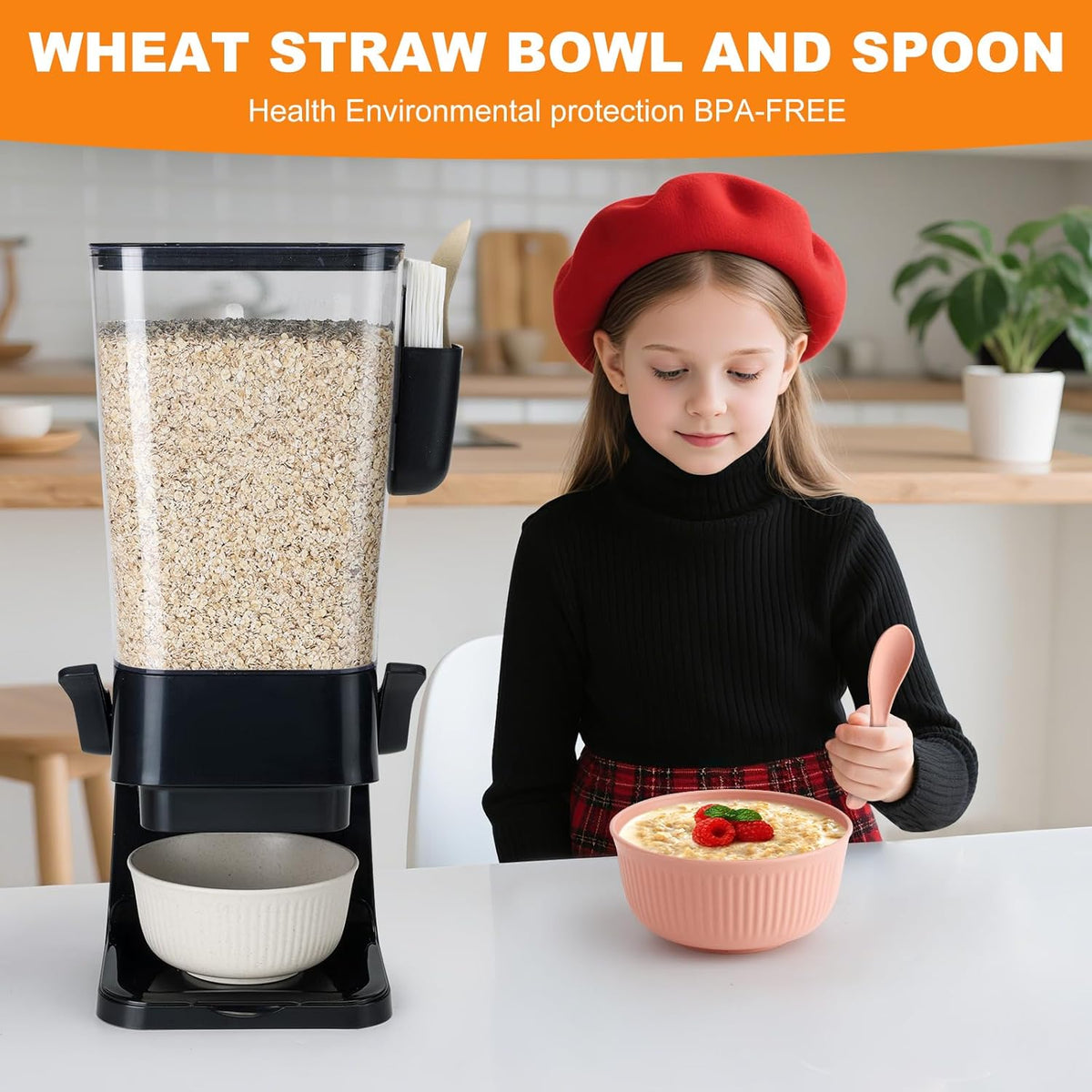 Cereal Dispenser Countertop Red 2 Pack with Creal Bowls Spoons Cutlery Box, Cereal Containers Storage - Not Easy to Crush Food, Dry Food Dispenser For Pantry Candy Snack