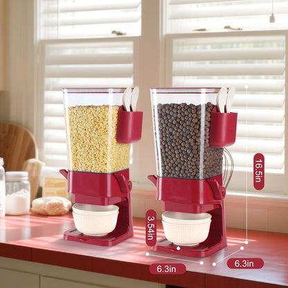 Cereal Dispenser Countertop Red 2 Pack with Creal Bowls Spoons Cutlery Box, Cereal Containers Storage - Not Easy to Crush Food, Dry Food Dispenser For Pantry Candy Snack