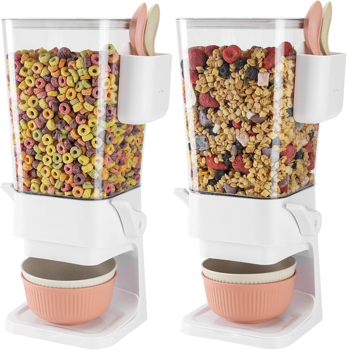 Cereal Dispenser Countertop Red 2 Pack with Creal Bowls Spoons Cutlery Box, Cereal Containers Storage - Not Easy to Crush Food, Dry Food Dispenser For Pantry Candy Snack