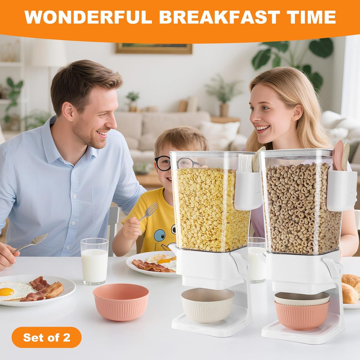 Cereal Dispenser Countertop Red 2 Pack with Creal Bowls Spoons Cutlery Box, Cereal Containers Storage - Not Easy to Crush Food, Dry Food Dispenser For Pantry Candy Snack