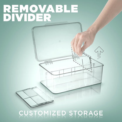 Tea Bag Organizer With Lids, Clear Pantry Storage Box - (3 Pack) Stackable Partition Organizers or Holder With Lids For Drawers, Countertops, Fridge, Kitchen, Snack & Spice Organization
