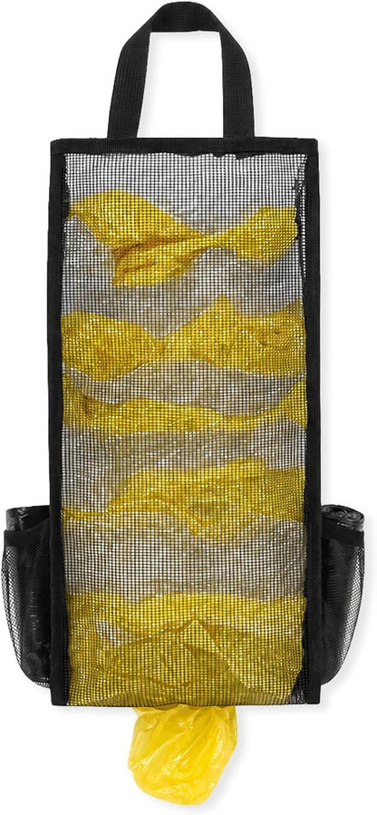 Plastic Bag Holder, Large Mesh Grocery Bag Holder for Plastic Bags (Black) | Heavy Duty Grocery Bag Holder for Plastic Bags Groceries Store, Large Plastic Bag Holders for Grocery Bags Groceries Store