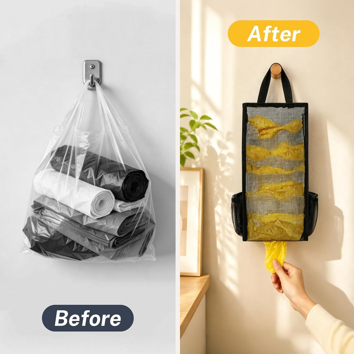 Plastic Bag Holder, Large Mesh Grocery Bag Holder for Plastic Bags (Black) | Heavy Duty Grocery Bag Holder for Plastic Bags Groceries Store, Large Plastic Bag Holders for Grocery Bags Groceries Store