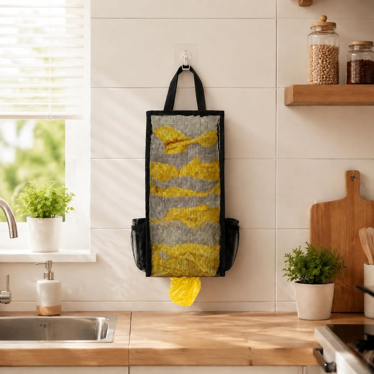 Plastic Bag Holder, Large Mesh Grocery Bag Holder for Plastic Bags (Black) | Heavy Duty Grocery Bag Holder for Plastic Bags Groceries Store, Large Plastic Bag Holders for Grocery Bags Groceries Store