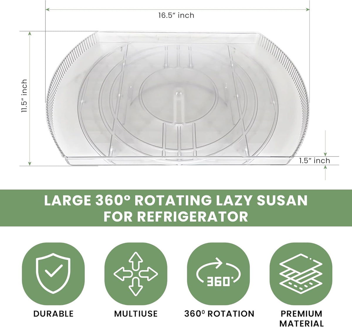 NOSTA Home Rotating Lazy Susan for Refrigerator - Square Lazy Susan - Refrigerator Lazy Susan Organizer - Rotating Fridge Organizer - Large (16.5x11)