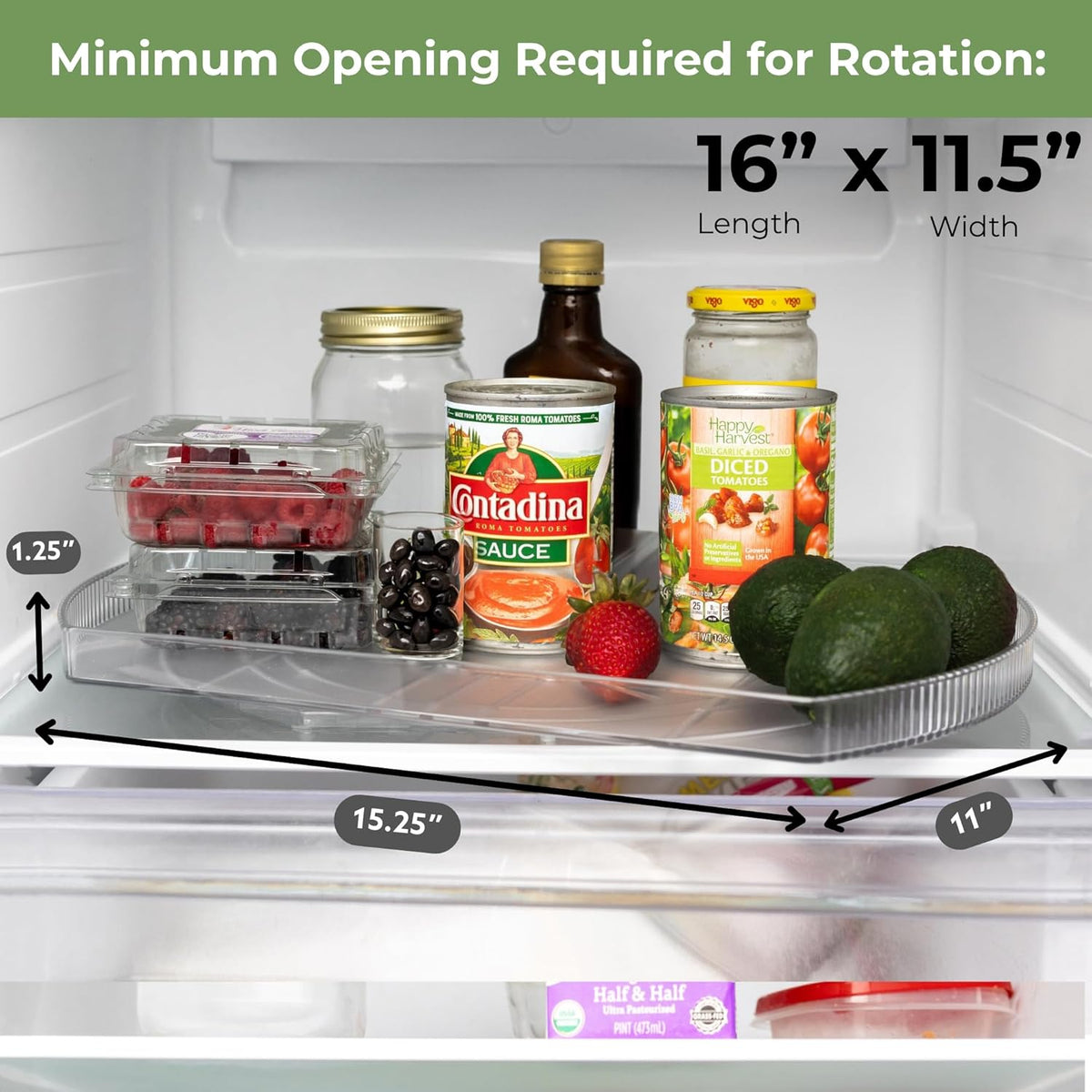NOSTA Home Rotating Lazy Susan for Refrigerator - Square Lazy Susan - Refrigerator Lazy Susan Organizer - Rotating Fridge Organizer - Large (16.5x11)