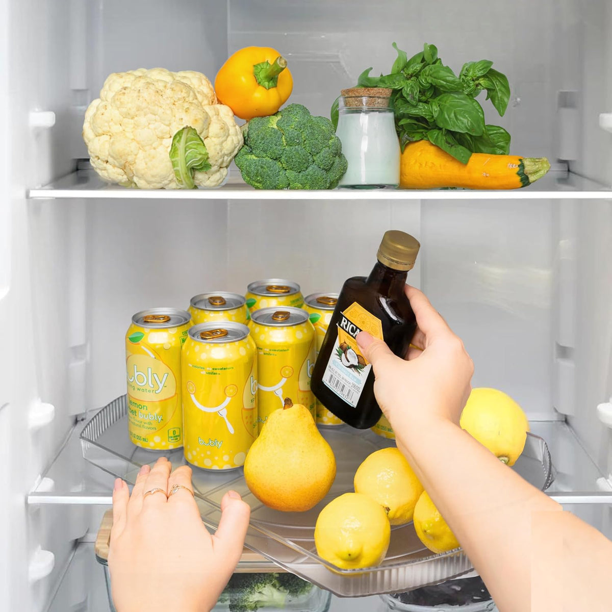 NOSTA Home Rotating Lazy Susan for Refrigerator - Square Lazy Susan - Refrigerator Lazy Susan Organizer - Rotating Fridge Organizer - Large (16.5x11)
