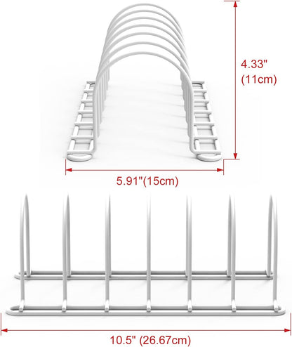 JAQ Plate Rack for Cabinet, 10.5" Vertical Dish Organizer for Plates, Pot Lids, Cutting Boards & Baking Sheets, Metal Kitchen Cabinet Organizer for Pantry Countertop (2-Pack, White)