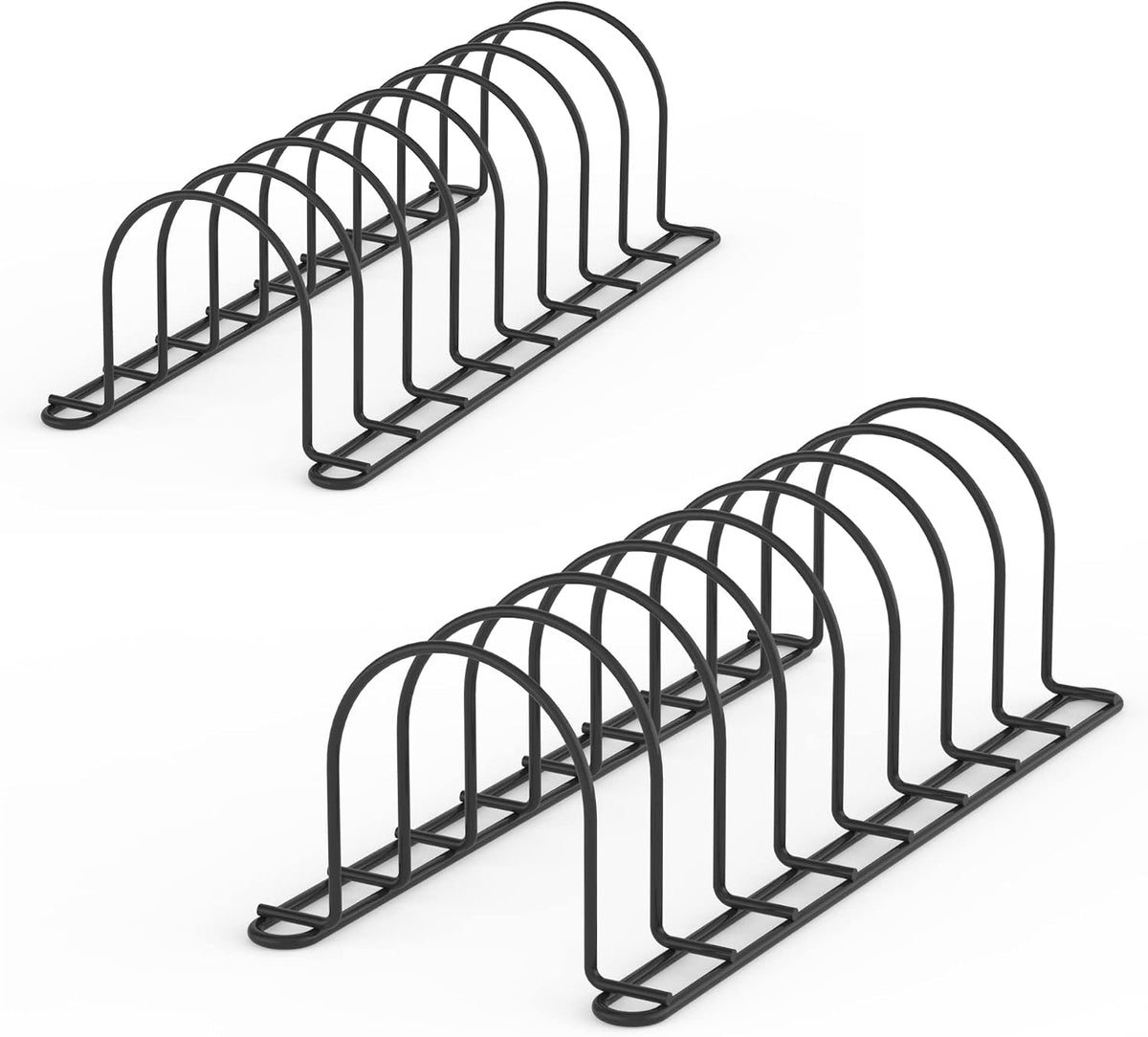 JAQ Plate Rack for Cabinet, 10.5" Vertical Dish Organizer for Plates, Pot Lids, Cutting Boards & Baking Sheets, Metal Kitchen Cabinet Organizer for Pantry Countertop (2-Pack, White)
