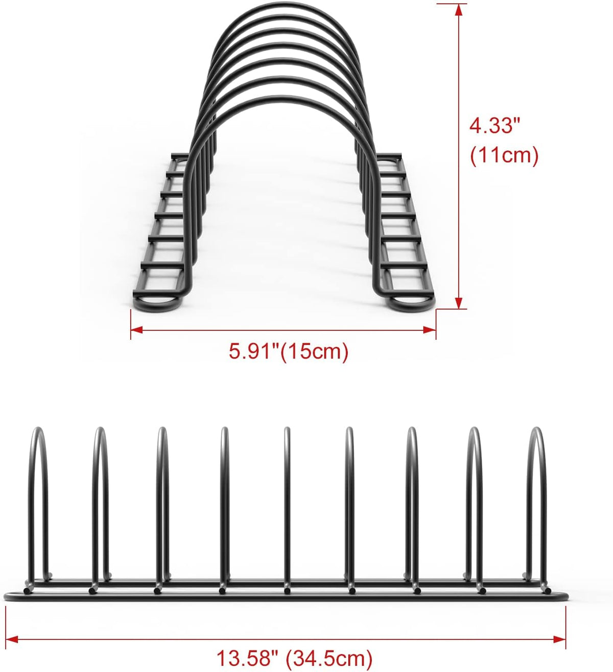 JAQ Plate Rack for Cabinet, 10.5" Vertical Dish Organizer for Plates, Pot Lids, Cutting Boards & Baking Sheets, Metal Kitchen Cabinet Organizer for Pantry Countertop (2-Pack, White)