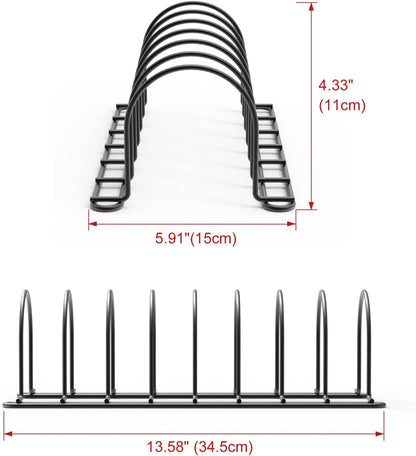 JAQ Plate Rack for Cabinet, 10.5" Vertical Dish Organizer for Plates, Pot Lids, Cutting Boards & Baking Sheets, Metal Kitchen Cabinet Organizer for Pantry Countertop (2-Pack, White)