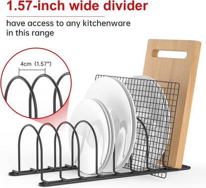 JAQ Plate Rack for Cabinet, 10.5" Vertical Dish Organizer for Plates, Pot Lids, Cutting Boards & Baking Sheets, Metal Kitchen Cabinet Organizer for Pantry Countertop (2-Pack, White)