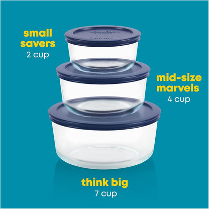Simply Store (3-Pack) Glass Food Storage Containers Set (2, 4, 7 Cup)