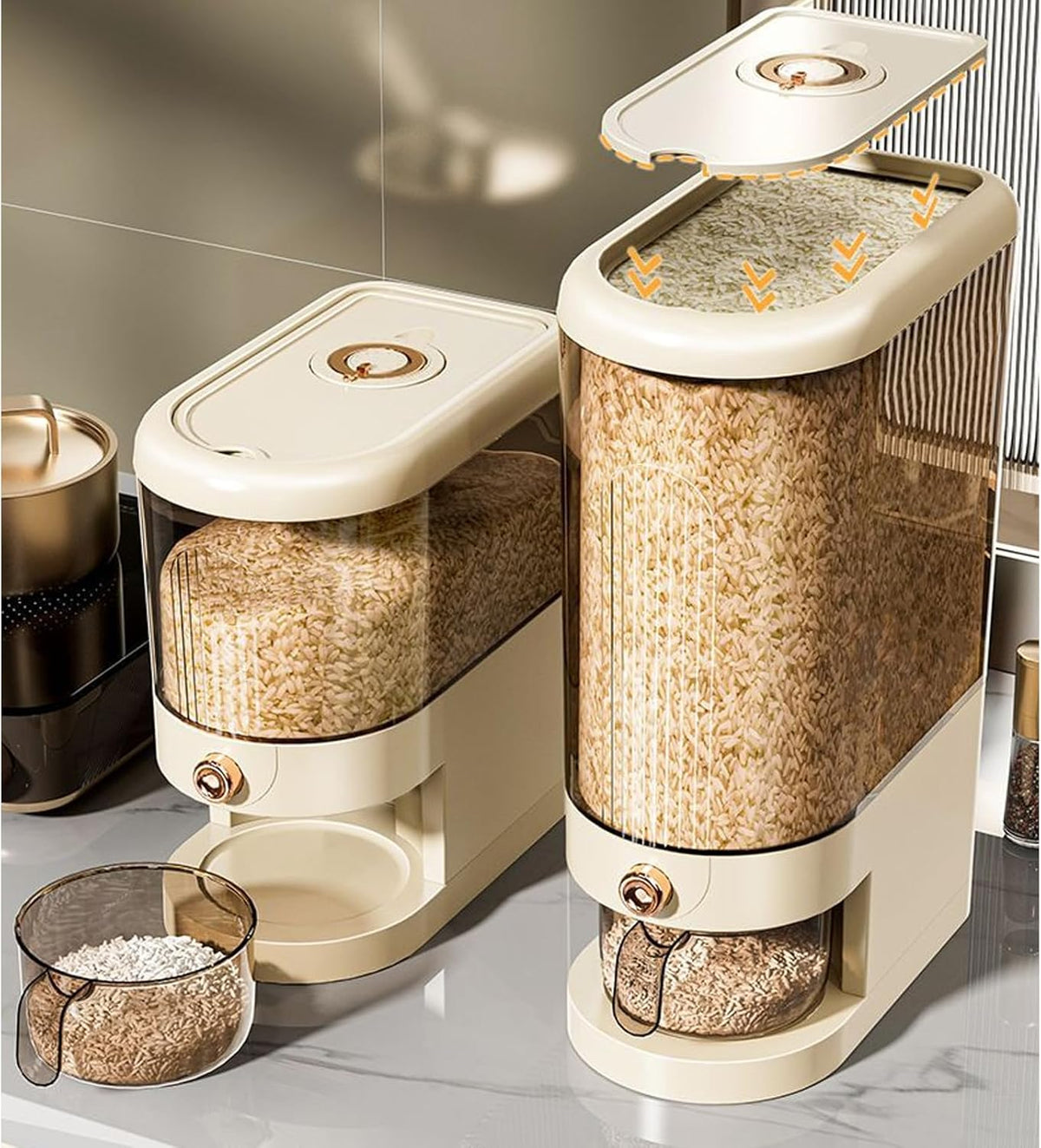 11LB Rice Dispenser, Large Grain Container Storage with Lid Measuring Cylinder Household Cereal Dispenser Bucket for Kitchen Soybean Corn(11lb)