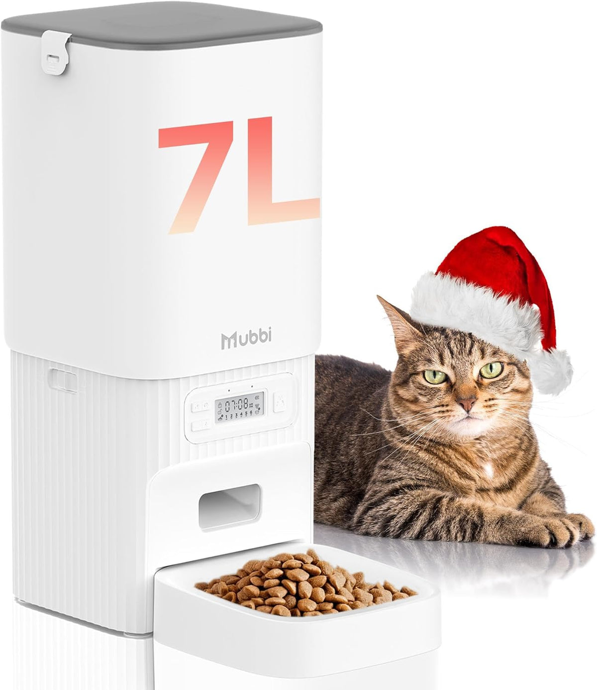 Automatic Dog Feeder with Elevated Stand - 7L Cat Food Dispenser with Large Food Tray, Timed Auto Cat Feeder for Dry Food, 6 Meals Per Day, No-Jam, Freshness Design, Detachable for Easy Clean