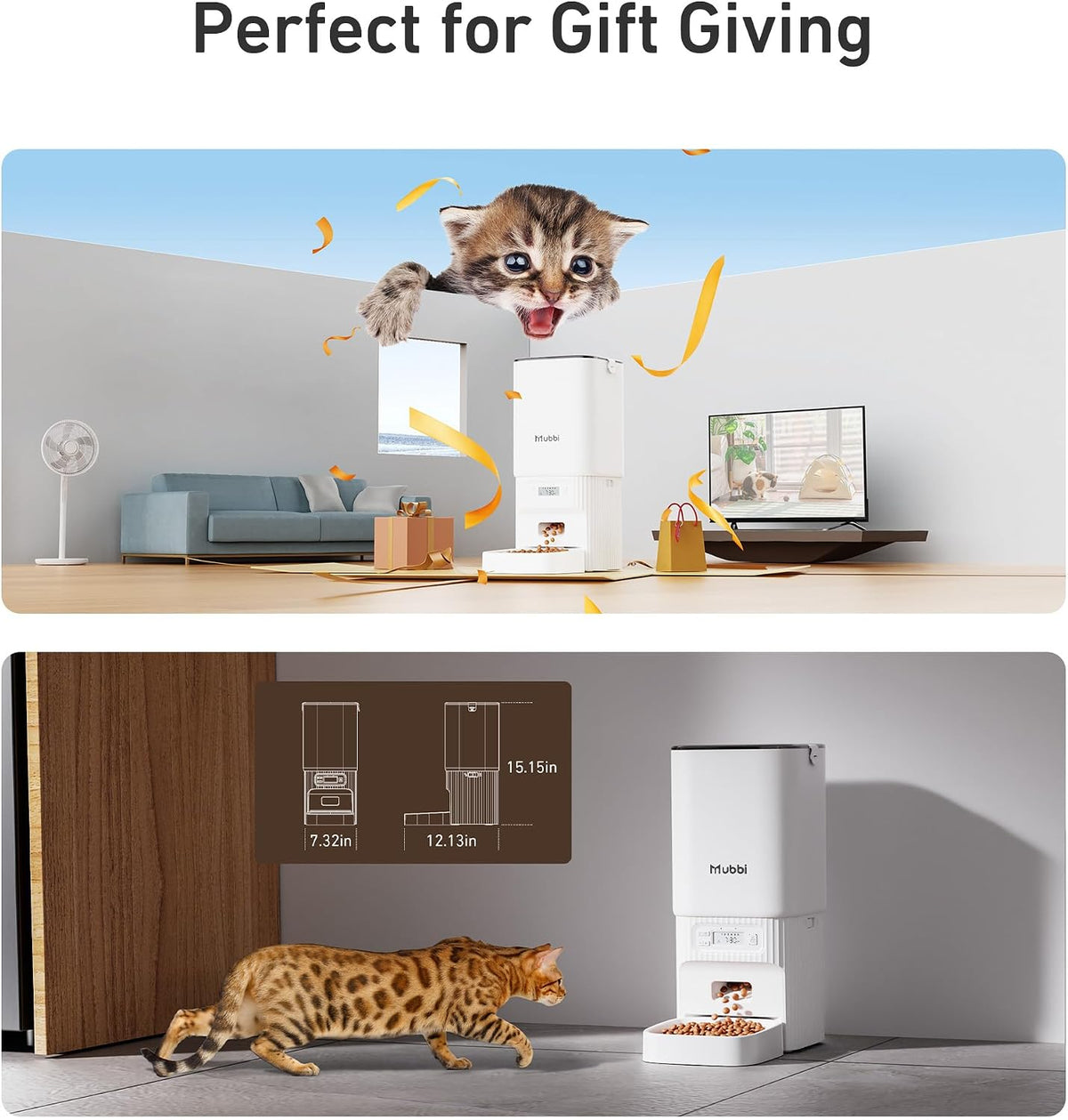 Automatic Dog Feeder with Elevated Stand - 7L Cat Food Dispenser with Large Food Tray, Timed Auto Cat Feeder for Dry Food, 6 Meals Per Day, No-Jam, Freshness Design, Detachable for Easy Clean