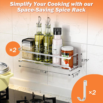 Spice Rack Wall Mounted, Black,For Spice Jars & Seasonings | 4 Removalble Hooks,Screw or Adhesive Hanging, Space-Saving,For Kitchen Cabinet, Pantry Door,Stove,RV Use,11.41x2.75x2.75in