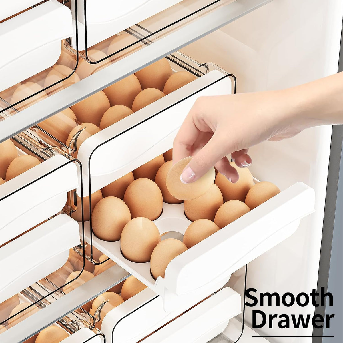 JOYZAN Egg Holder for Fridge 60 Count Large Capactity Egg Storage Container for Refrigerator, Clear Stackable Egg Organizer for Fridge, Coutertop Egg Trays Pull Out Drawer