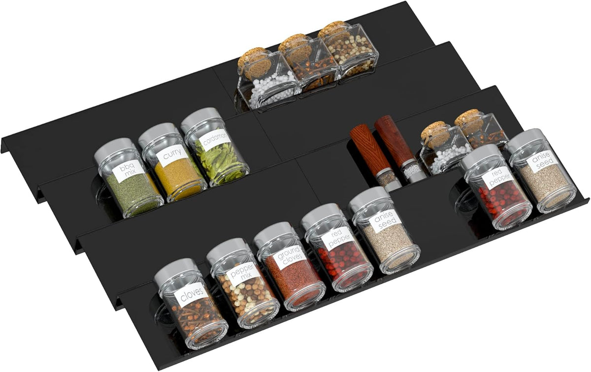 Adjustable Acrylic Spice Drawer Organizer Rack, Spice Drawer Organizer Shelf Expandable From 8 Inch to 16 Inch, Acrylic Drawer Organizer for Seasoning Jars