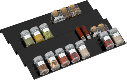 Adjustable Acrylic Spice Drawer Organizer Rack, Spice Drawer Organizer Shelf Expandable From 8 Inch to 16 Inch, Acrylic Drawer Organizer for Seasoning Jars