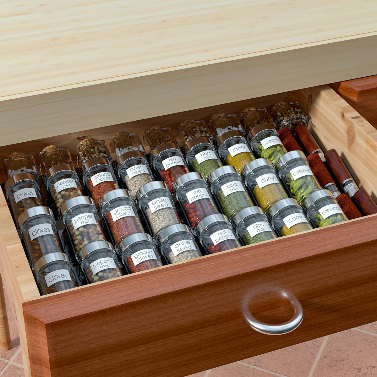 Adjustable Acrylic Spice Drawer Organizer Rack, Spice Drawer Organizer Shelf Expandable From 8 Inch to 16 Inch, Acrylic Drawer Organizer for Seasoning Jars