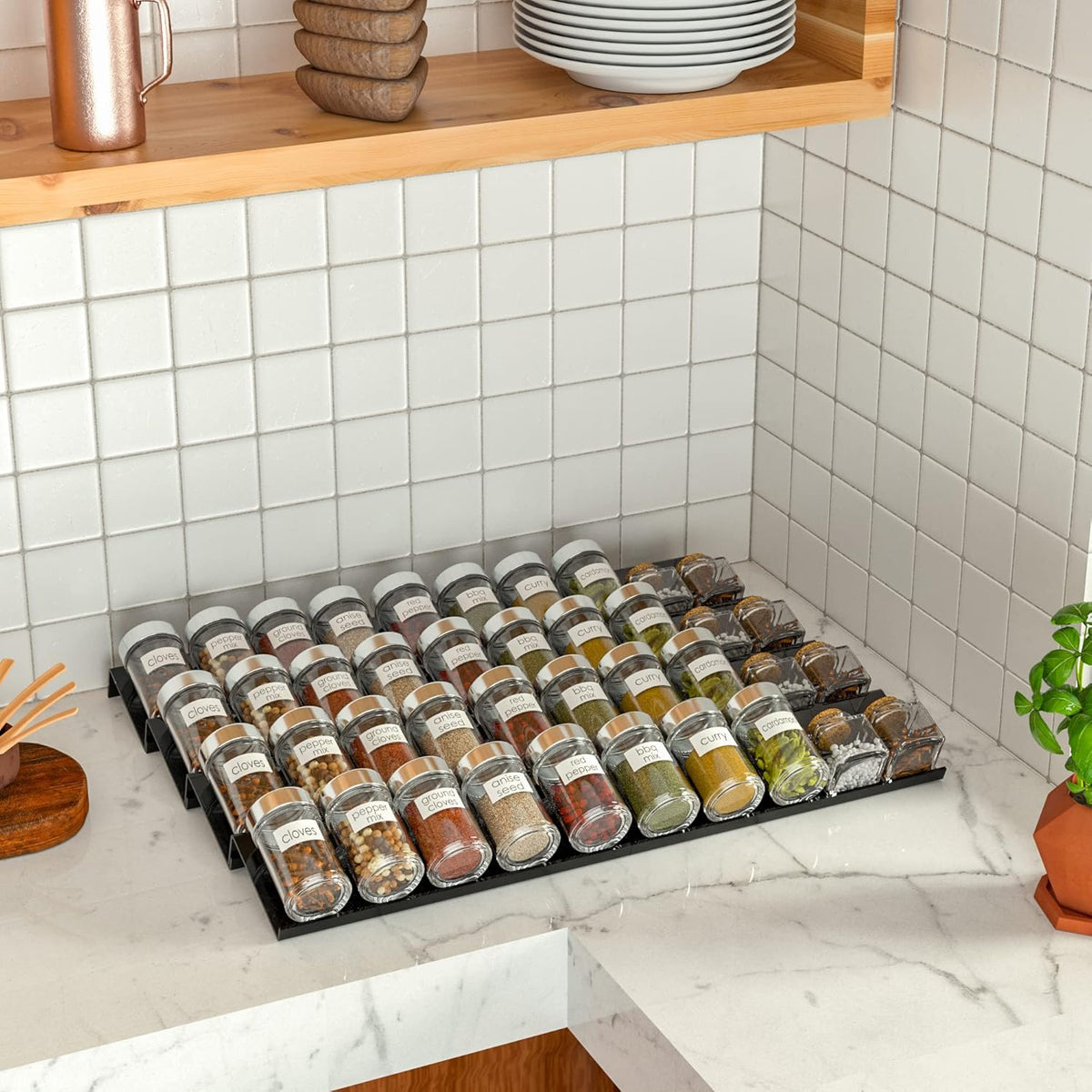 Adjustable Acrylic Spice Drawer Organizer Rack, Spice Drawer Organizer Shelf Expandable From 8 Inch to 16 Inch, Acrylic Drawer Organizer for Seasoning Jars