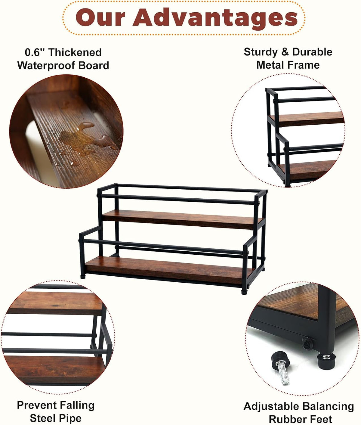 Coffee Syrup Rack Organizer, 3-Tier | Metal Bottle Holder, Holds 12 Bottles, Rustic Countertop Display Shelf, For Coffee Bar, Kitchen Cabinet, Pantry