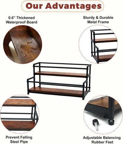 Coffee Syrup Rack Organizer, 3-Tier | Metal Bottle Holder, Holds 12 Bottles, Rustic Countertop Display Shelf, For Coffee Bar, Kitchen Cabinet, Pantry