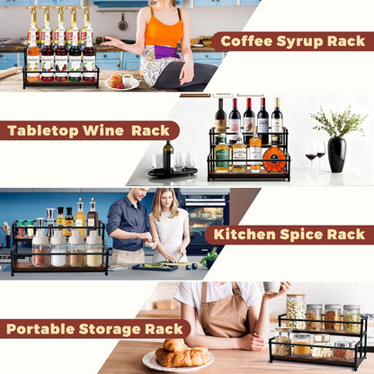 Coffee Syrup Rack Organizer, 3-Tier | Metal Bottle Holder, Holds 12 Bottles, Rustic Countertop Display Shelf, For Coffee Bar, Kitchen Cabinet, Pantry