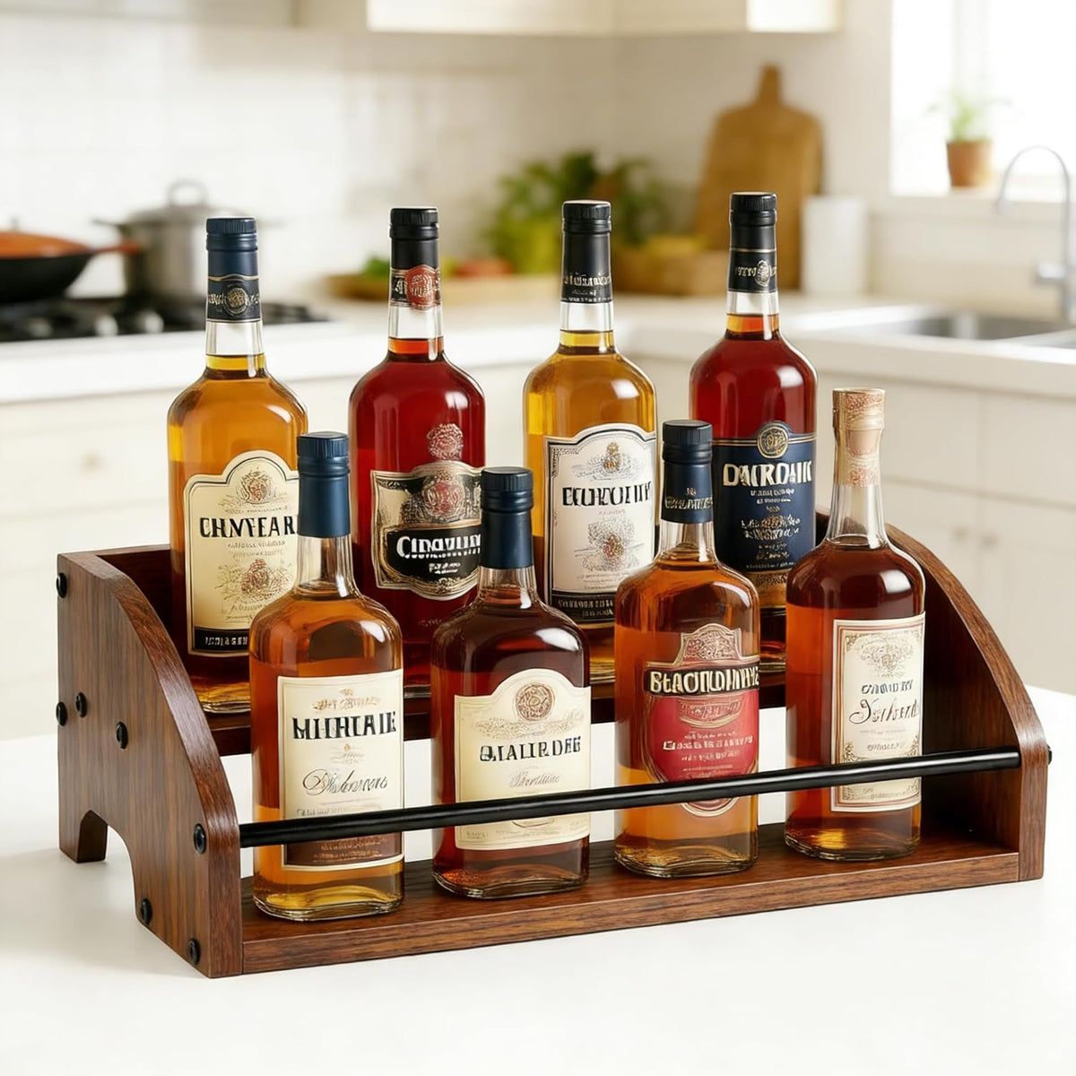 Coffee Syrup Rack Organizer, 3-Tier | Metal Bottle Holder, Holds 12 Bottles, Rustic Countertop Display Shelf, For Coffee Bar, Kitchen Cabinet, Pantry