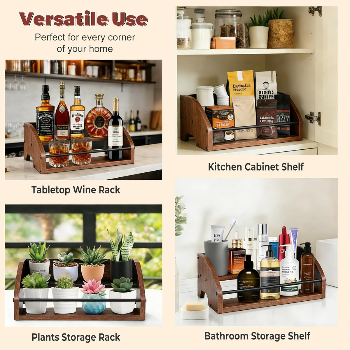 Coffee Syrup Rack Organizer, 3-Tier | Metal Bottle Holder, Holds 12 Bottles, Rustic Countertop Display Shelf, For Coffee Bar, Kitchen Cabinet, Pantry