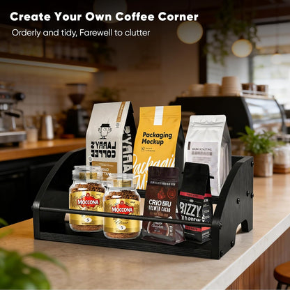 Coffee Syrup Rack Organizer, 3-Tier | Metal Bottle Holder, Holds 12 Bottles, Rustic Countertop Display Shelf, For Coffee Bar, Kitchen Cabinet, Pantry