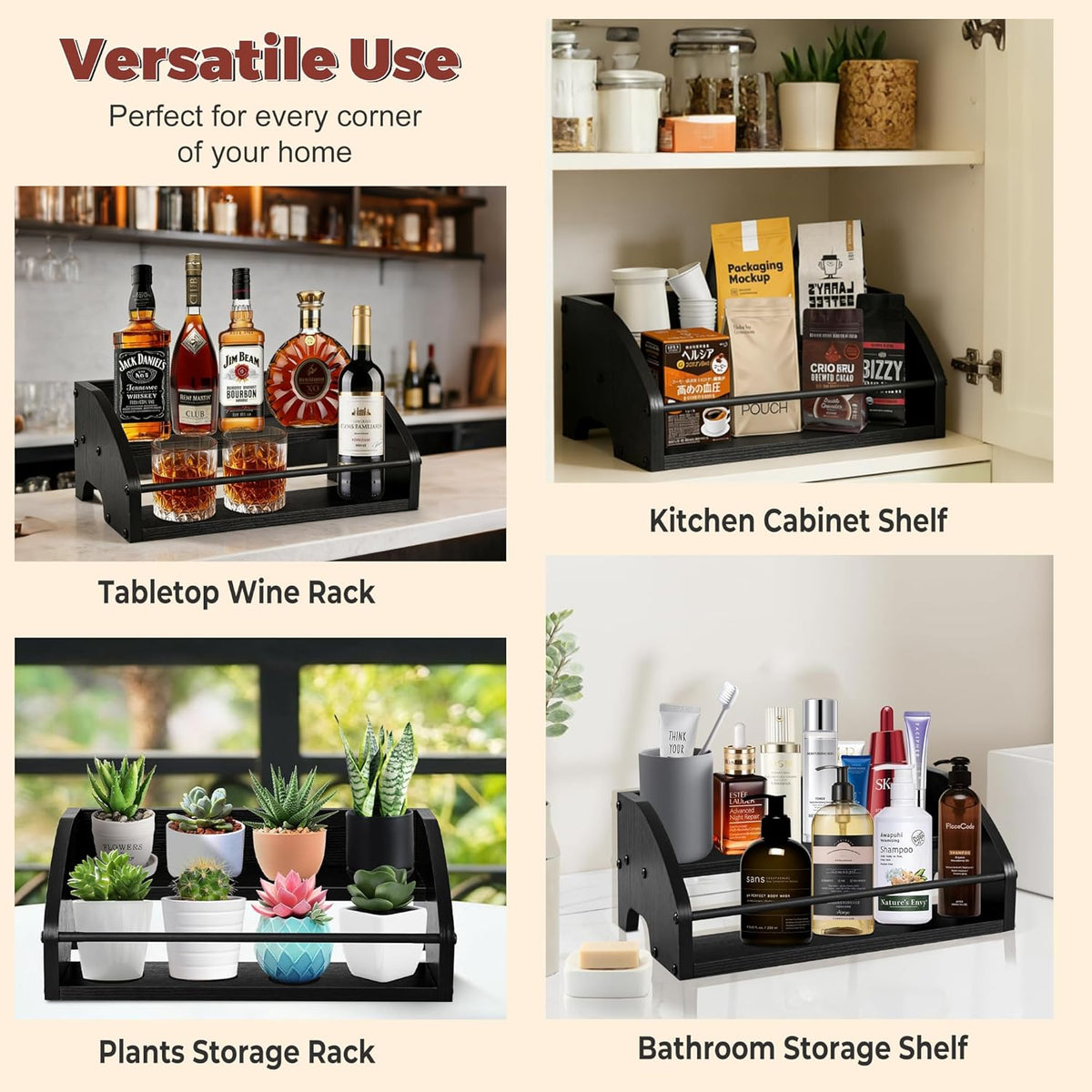 Coffee Syrup Rack Organizer, 3-Tier | Metal Bottle Holder, Holds 12 Bottles, Rustic Countertop Display Shelf, For Coffee Bar, Kitchen Cabinet, Pantry