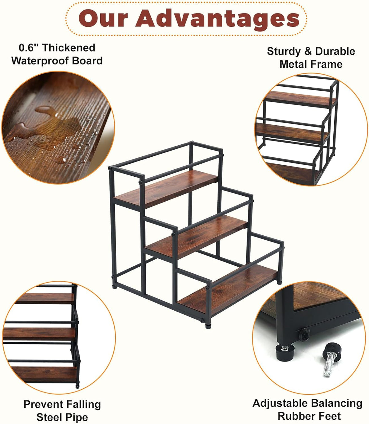 Coffee Syrup Rack Organizer, 3-Tier | Metal Bottle Holder, Holds 12 Bottles, Rustic Countertop Display Shelf, For Coffee Bar, Kitchen Cabinet, Pantry