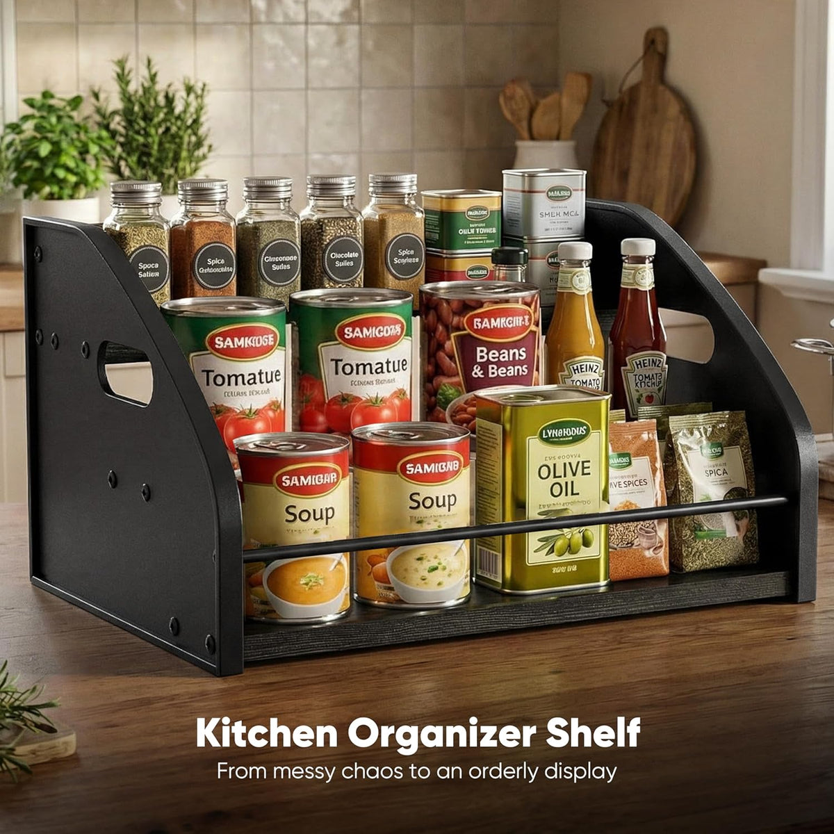 Coffee Syrup Rack Organizer, 3-Tier | Metal Bottle Holder, Holds 12 Bottles, Rustic Countertop Display Shelf, For Coffee Bar, Kitchen Cabinet, Pantry
