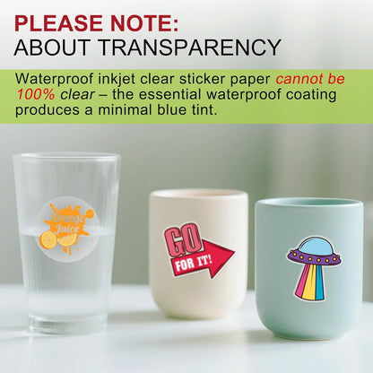 Clear Sticker Paper for Inkjet Printers, Waterproof Glossy | 15 Sheets 8.5x11 Inch, Translucent Printable Vinyl Sticker Paper for Custom Decals