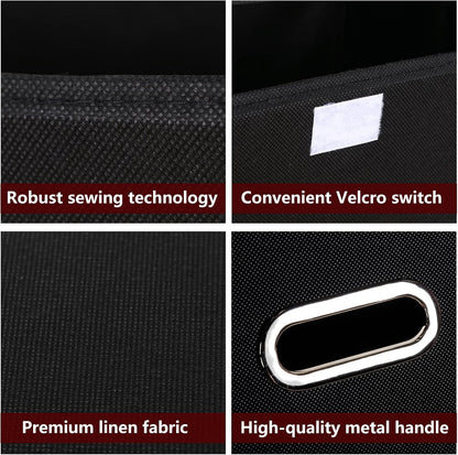 Fabric Storage Cube Bins Foldable Organizer Container Collapsible Basket with Lids and Metal Handles, for Home, Bedroom, Closet (Black)