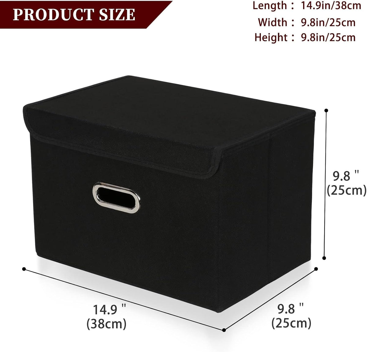 Fabric Storage Cube Bins Foldable Organizer Container Collapsible Basket with Lids and Metal Handles, for Home, Bedroom, Closet (Black)